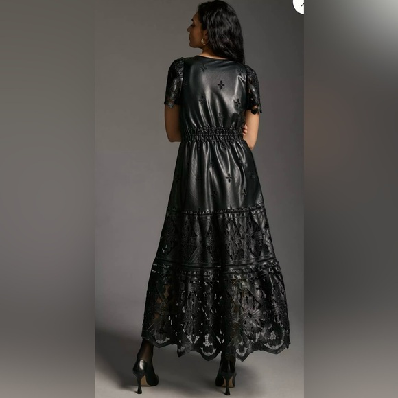 ANTHROPOLOGIE Women’s The Somerset Maxi Dress Faux Leather Embroidered Edition M - Picture 2 of 15